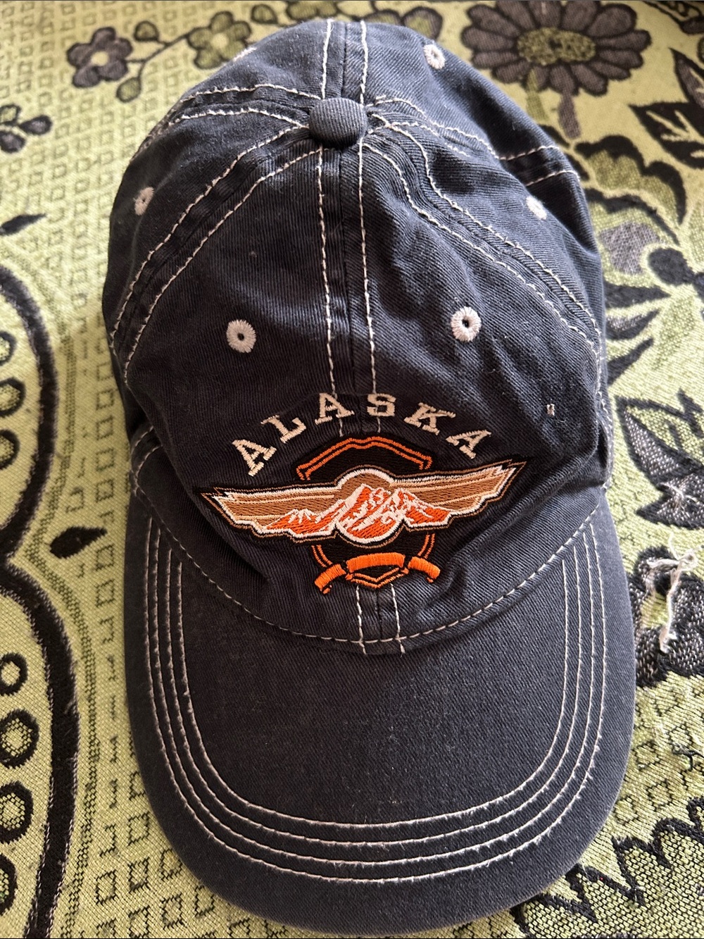 Alaska Embroidered Navy Cap with Orange Accent - Unbranded